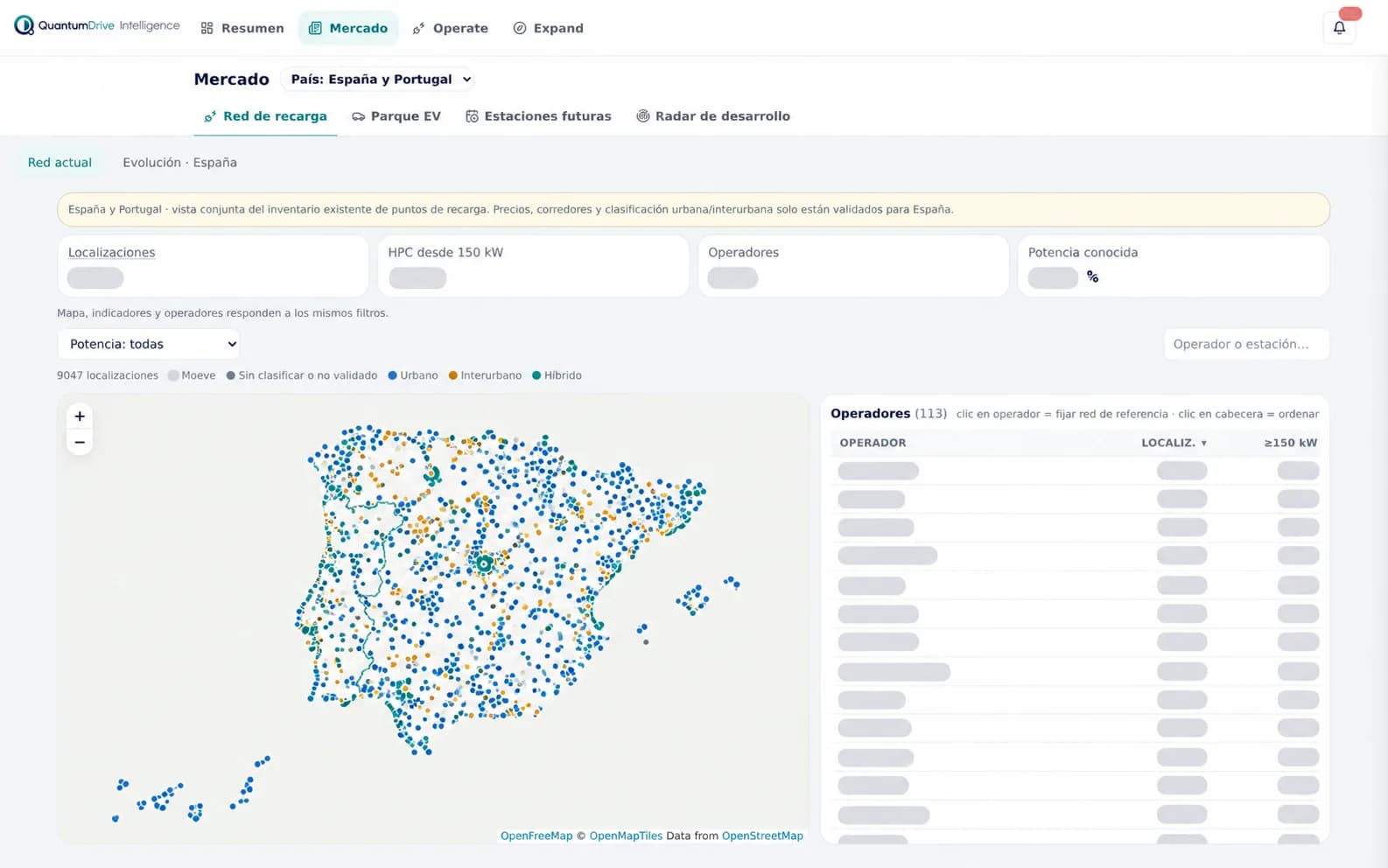 QDi Mercado: mapa de recarga en España y Portugal con campos protegidos